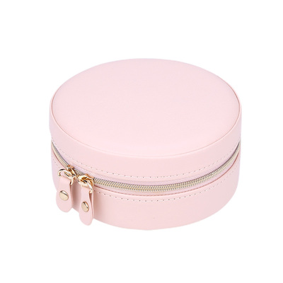 Women's Mini Stud Earrings Rings Jewelry Box Useful Makeup Organizer With Zipper Travel Portable Jewelry Box Display Case: Round 2Layer PINK