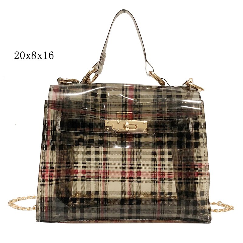 HOCODO Neue PVC transparent Frauen Kupplung Tasche Durchsichtig Handtaschen Abend Tasche Handtasche Kette Schulter Tasche Umhängetasche: Kaffee Schulter Taschen