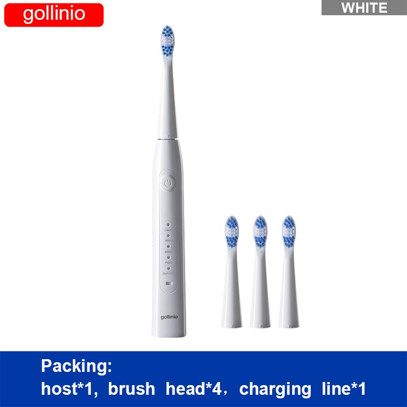 Gollinio-cepillo de dientes eléctrico recargable por Usb, dispositivo dental electrónico de carga rápida GL09A, cabezal de repuesto sónico, resistente al agua, xp7: GL09WHITE4H-H