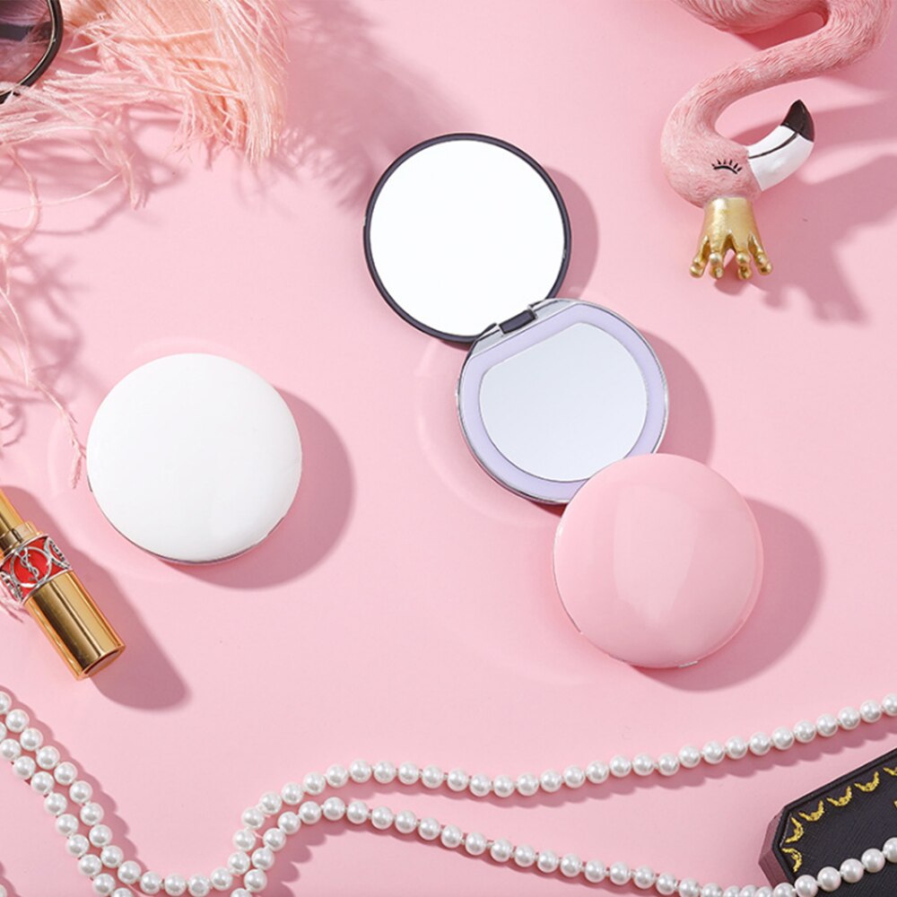 3 color Mini espejo de maquillaje LED 3X lupa de mano portátil recargable USB conectar viaje plegable pequeño espejo de maquillaje