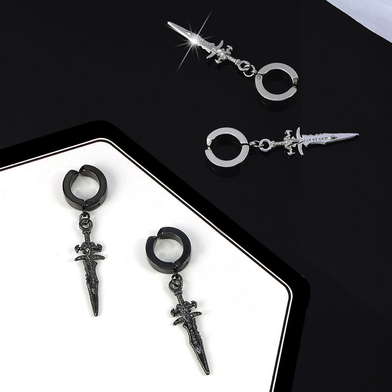 Pop Punk Zwaard Hanger Oor Clip/Gesp Oorbellen voor Mannen/Vrouwen Rvs Vintage Dolk Gothic Cool Party sieraden