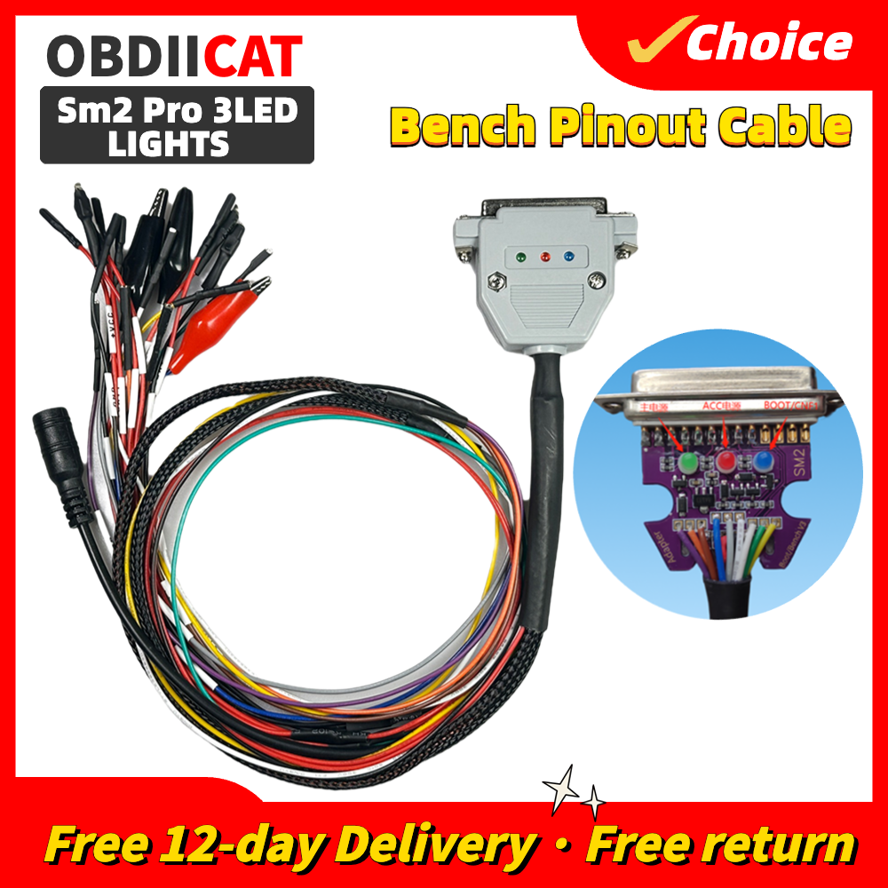 SM2 PRO 3 luces LED Cable de banco de arranque DB25 ECU Cable de entrada de banco para SM2 PRO J2534 VCI leer y escribir ECU BATT VCC KLINE CAN-L: Negro