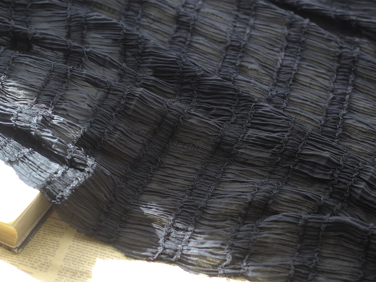 Tela de gasa elástica para vestido de boda, tejido de tul microtransparente bordado con gancho para arrugas, novedad: 06 black