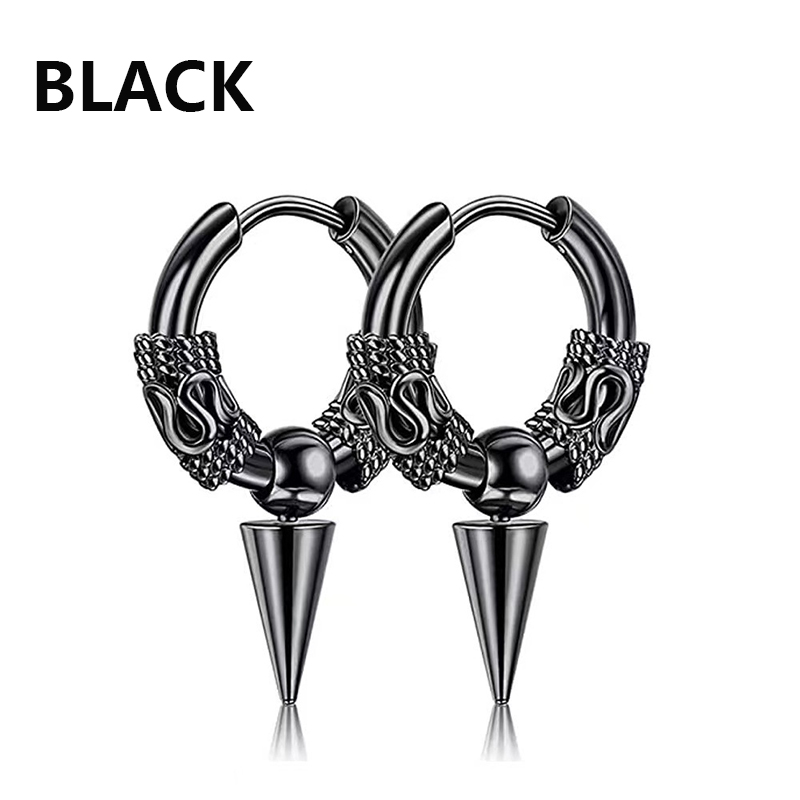 1 paire de boucles d'oreilles gothiques Punk en acier inoxydable pour hommes et femmes, Hip Hop Rock Vintage motif Dragon, cercle, bijoux: Couleur or