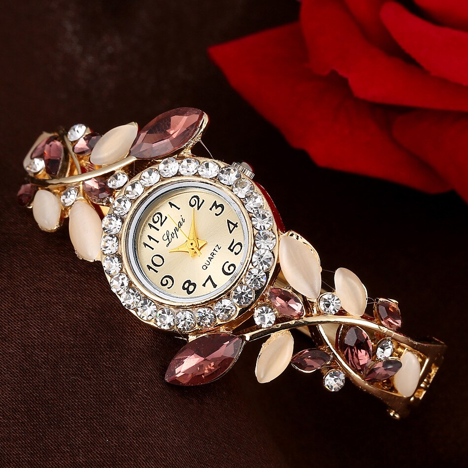 Luxe dameshorloges met diamanten en roségouden horloges, dameshorloges met bloemenarmband voor dames, klok relogio feminino