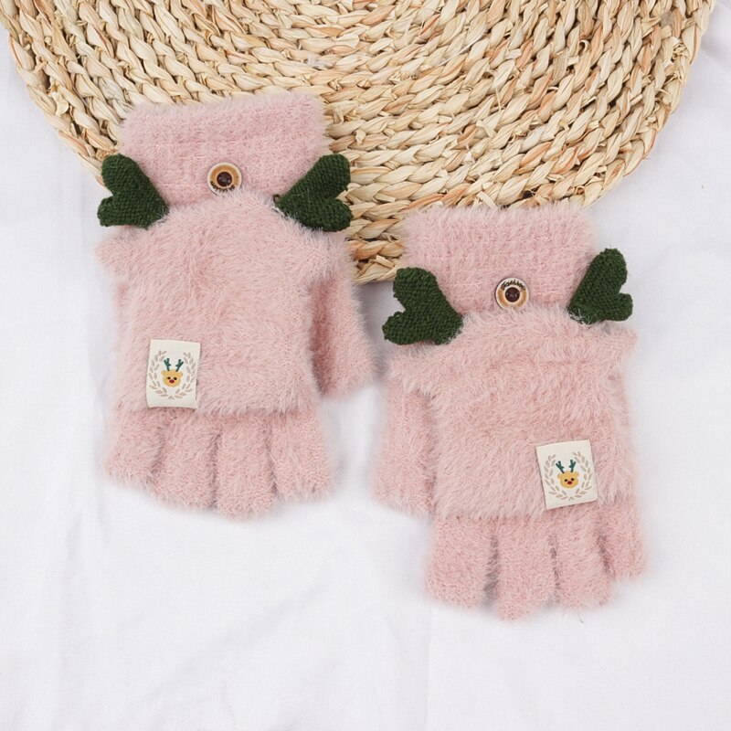 Dzianinowe rękawiczki bez palców dla dziewczynek ciepłe Faux futrzane mitenki dziecięce zimowe pół z efektem poruszania palcem okładka maluch prezent akcesoria dla dzieci