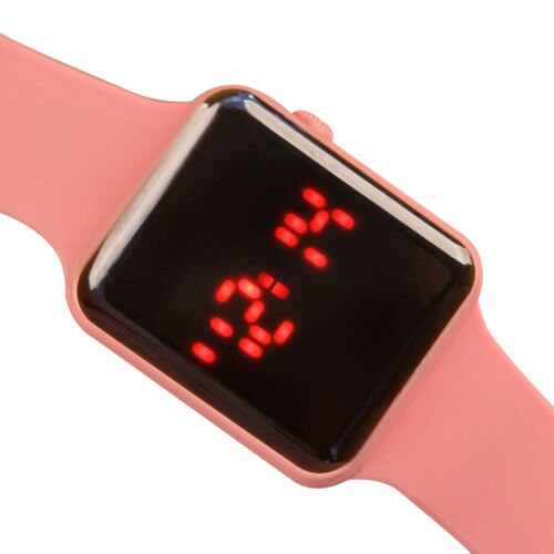Sporthorloge diverse kleuren optioneel digitaal display led elektronisch horloge rubberen band vrijetijdsgedeelte: Roze