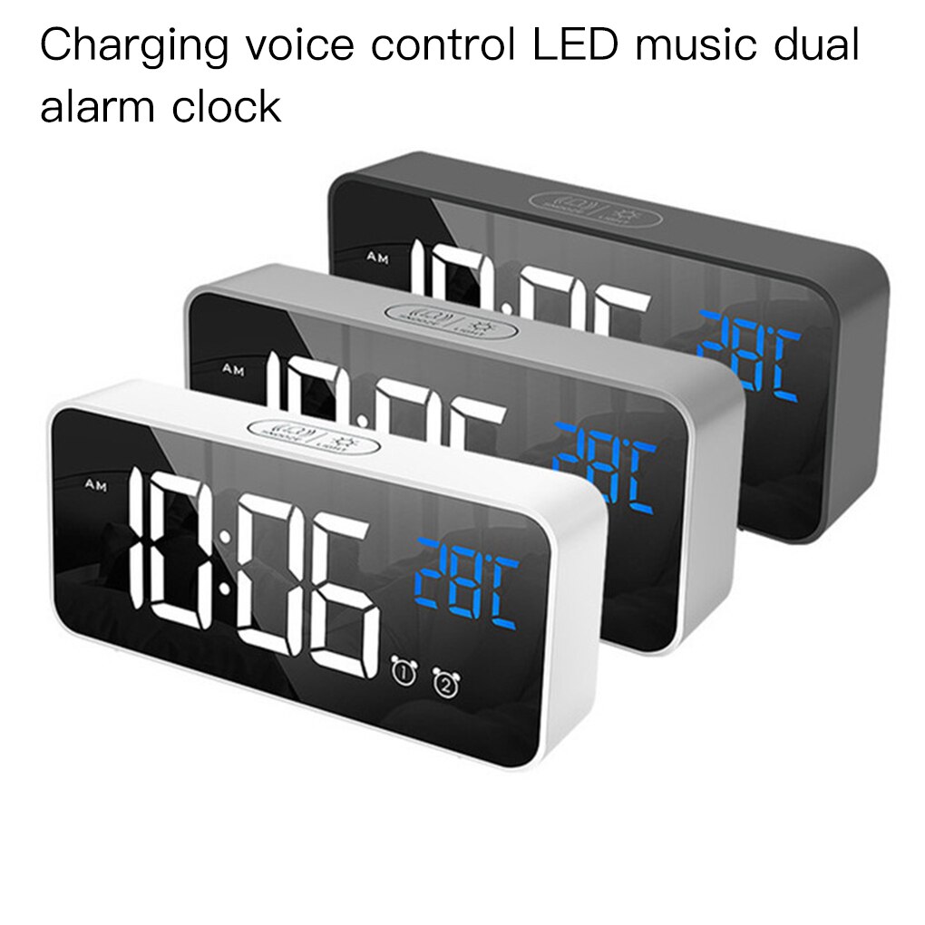 Smart LED Mirror Electronic Clock Portable Home USB Voice Control Silent Timer Music Alarm Clock Reminder For Year's