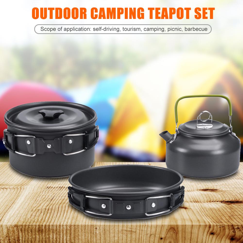 Backpacking Hiking Picnic Fishing Cooking Mess Kit Camping Cookware Water Kettle Pan Sets Alumina Cooking Kits Utensils Hiking