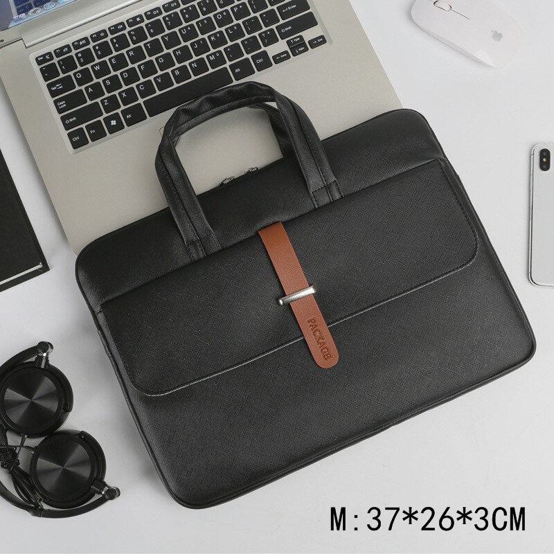 Large Capacity Briefcase Unisex Portable Waterproof A4 Document Computer Storage Handbag Zipper Bag Office Business Accessories: M Black