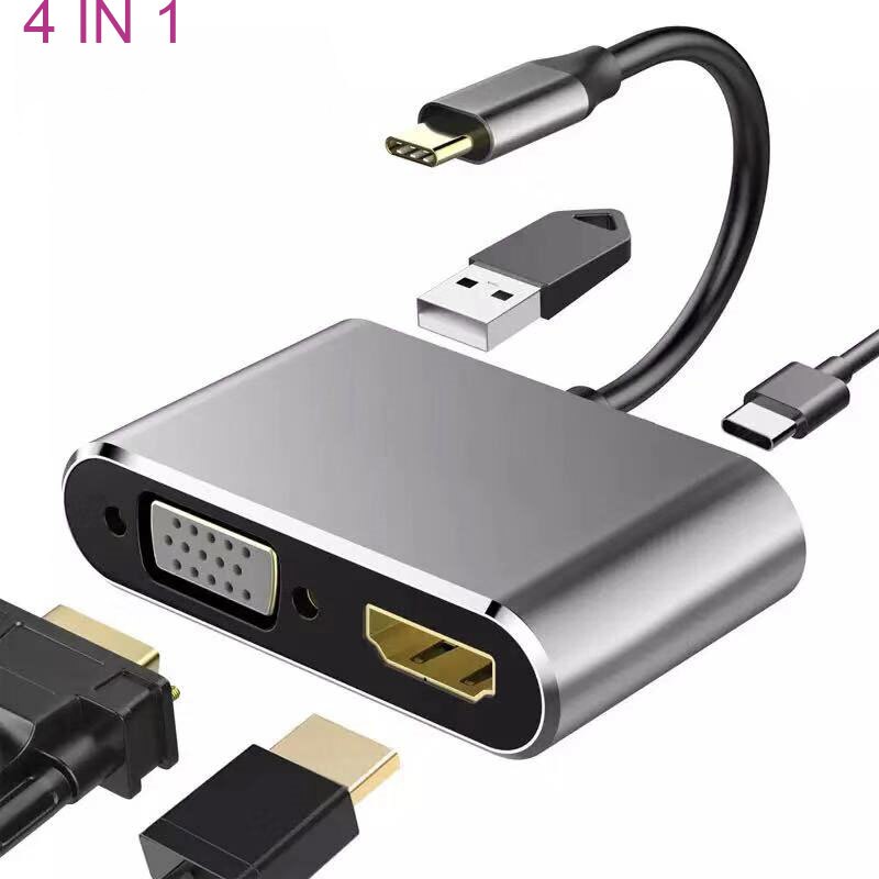 Hub USB C convertisseur Type C vers HDMI, 4K VGA RJ45 multi-usb 3.0 PD, Station d'accueil pour MacBook Pro: 4 in 1