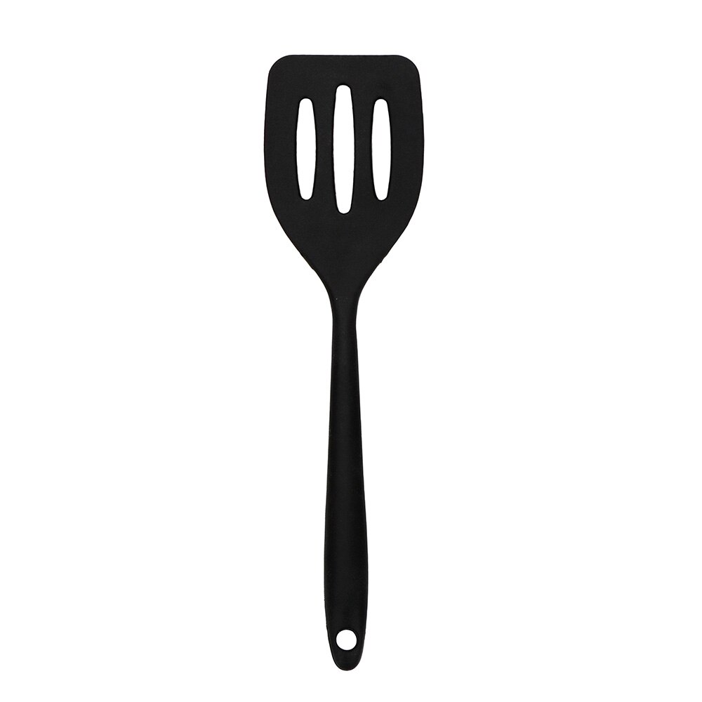 Ranurada Turner de silicona Turner pala para fritos huevo pescado sartén cuchara espátula de cocina utensilios de cocina: Black