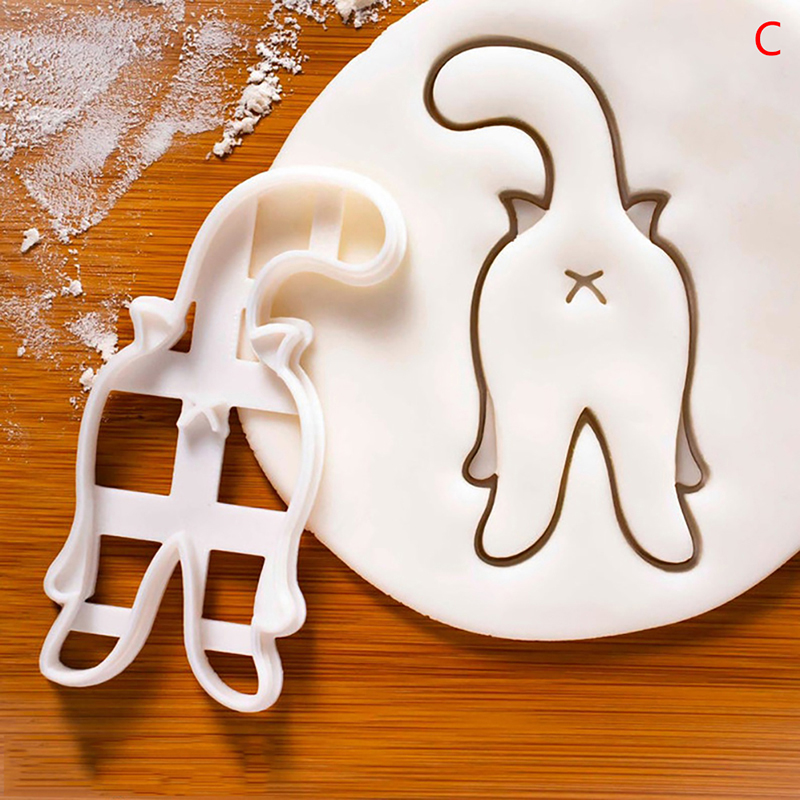 Molde para cortar galletas con forma de culo de gato, cortadores de sello de galletas hechos a mano, utensilios para hornear, suministros de cocina para fiestas: C
