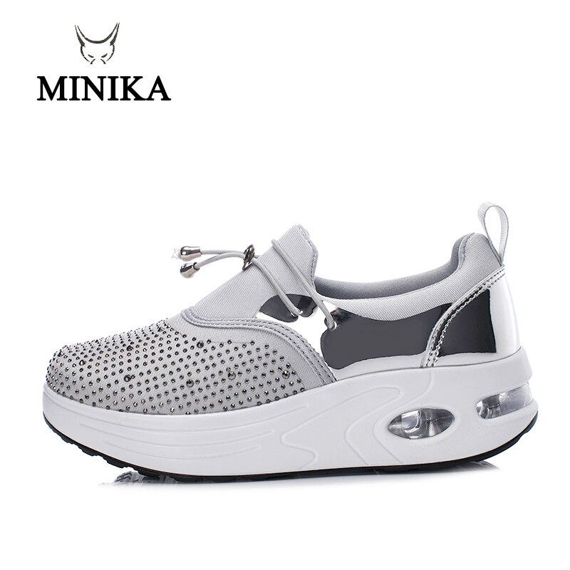 Minika Travel Women Toning Shoes Increase Height 4.5 Cm Swing Shoes Platform Wedge Sneakers LadiesThick Sole Fitness Shoes