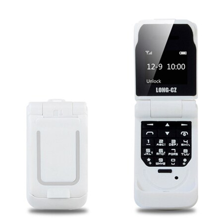 Mini  j9 flip mobiltelefon 0.66 "mindste mobiltelefon trådløs bluetooth dialer fm magisk voicerussian sprog: Hvid