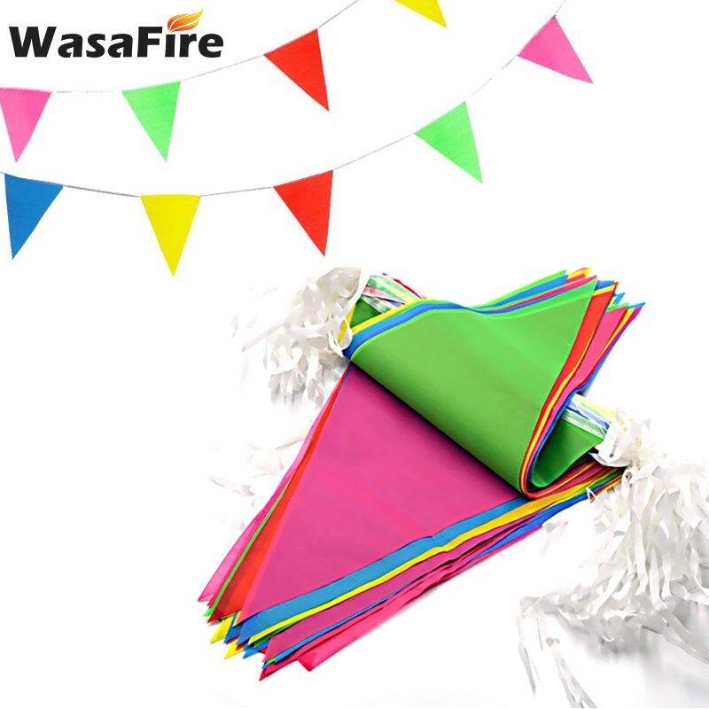 50/80/100 M Rainbow Pennant Colorful Hanging Triangle Polyester Flag Festival Banner Buntings Wedding Birthday Party Decorations