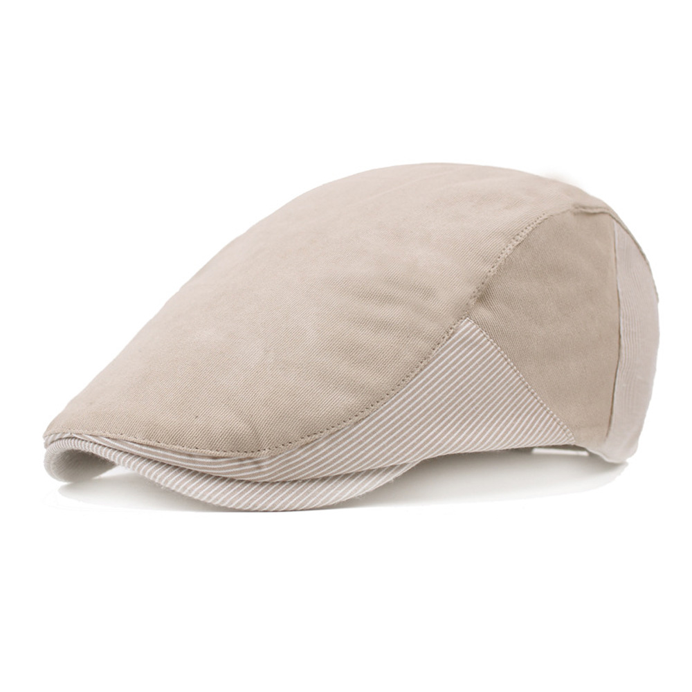 Menns vanlig bomullsstripe topplue golf kjører flat beret avisboy sportscaps cshat 0009: beige