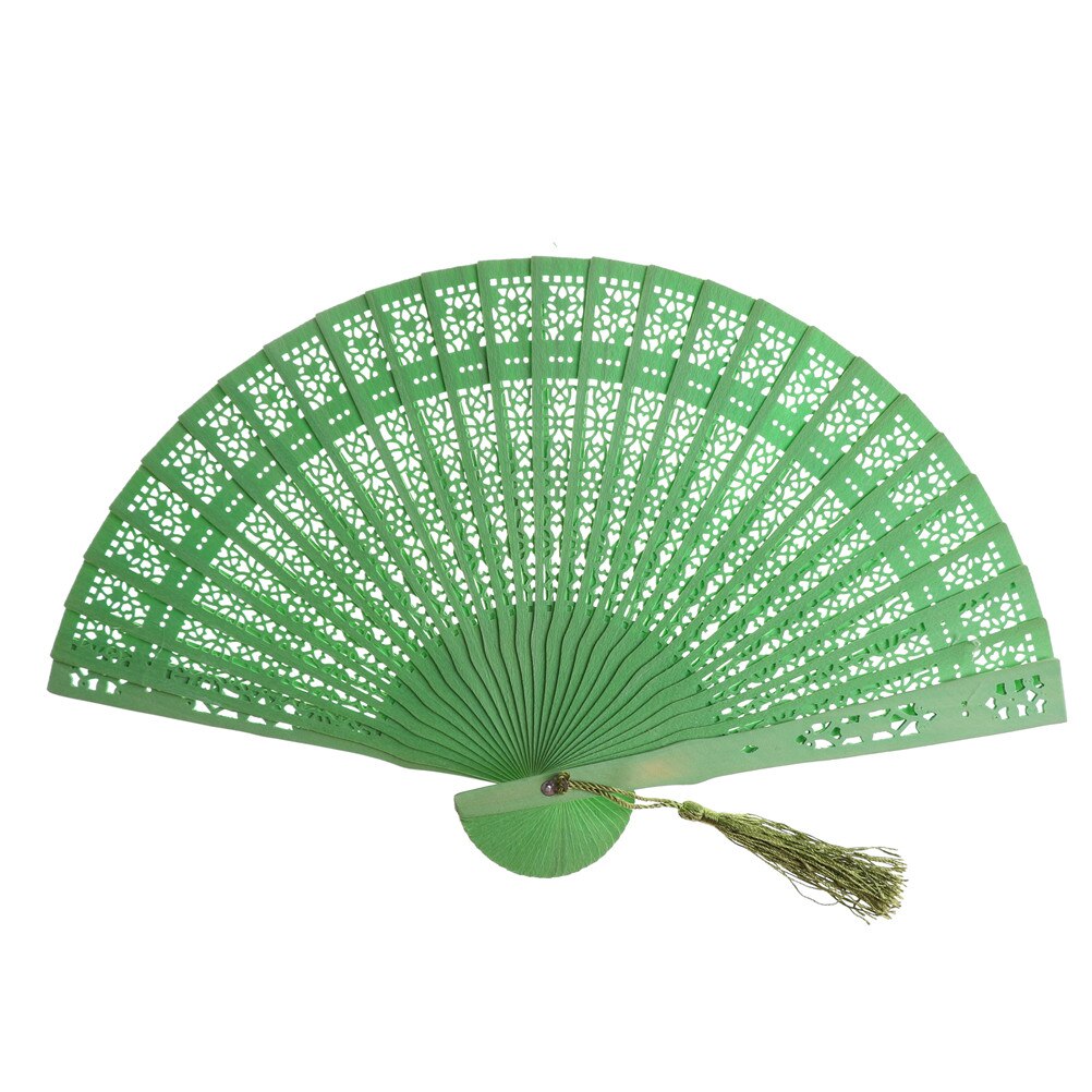 Multi Kleur Chinese Vintage Hout Holle Gesneden Hand Fan Opvouwbare Fan Pocket Fan Party Gunsten: green