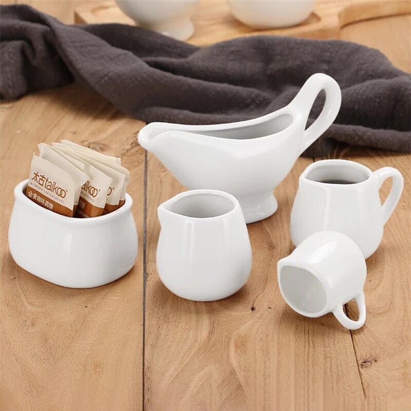 Sugar Creamer Milk Pots Pitcher Ceramics Seasoning Jar Creamer Container Cup Tableware White Kitchen Tools FB