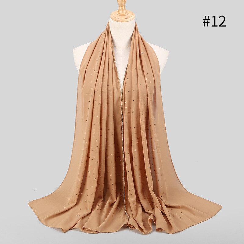 75*180 cm zomer moslim chiffon hijab sjaal kralen hoofddoek islamitische lange hoofd sjaals foulard femme musulman: 12