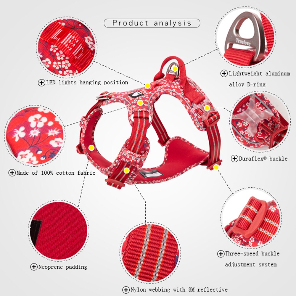 Truelove Floral Hund Harness mit Griff Baumwolle Pet Harness für Small Medium Large Hunde Katzen Weiche Baumwolle Atmungsaktiv Reflektierende