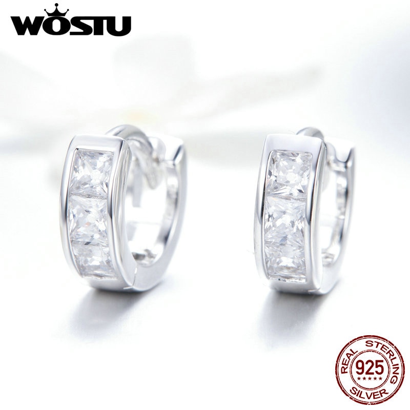 Wostu Mode 925 Sterling Zilver Eenvoudige Cirkel Stud Oorbellen Dazzling Cz Ronde Oorbellen Voor Vrouwen Klassieke Sieraden DXE515