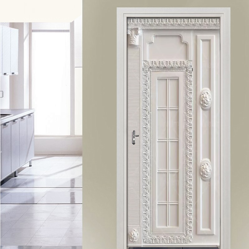 Pegatinas para puerta con patrón de bordes estéreo europeo, Mural de PVC, papel tapiz autoadhesivo, póster, decoración del Puerta del dormitorio para sala de estar