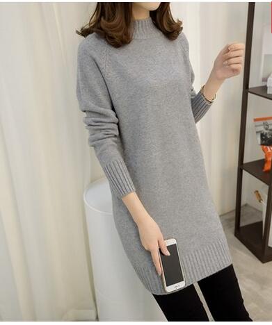 Factory direct sales Medium long Turtleneck Sweater Knitted Women's Clothing Winter Loose Pullover Casual Shirt Women Sweater: gray