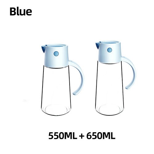 Automatisch Open Deksel Olie Fles Dispenser Saus Bakken Glas Lekvrije Opslag Fles Salade Keuken Tool Accessorie: Blue-2Pcs