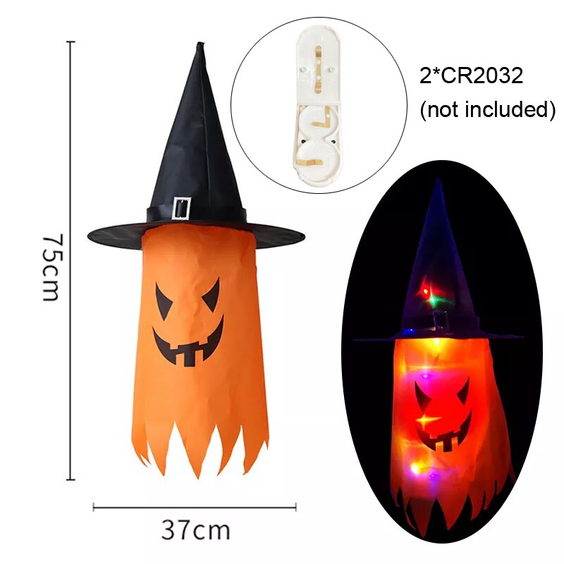 45-80cm led halloween-dekorasjon blinkende lys gypsophila spøkelsesfestival kle seg glødende trollmannsspøkelseshattlampe hengende dekor: Lysegrønn