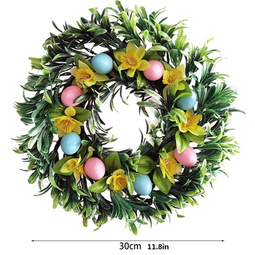 Pasen Zonnebloem Plant Garland Bunny Ei Kunstmatige Rotan Kransen Bruiloft Kerst Muur Deur Opknoping Hanger Woondecoratie: 30CM