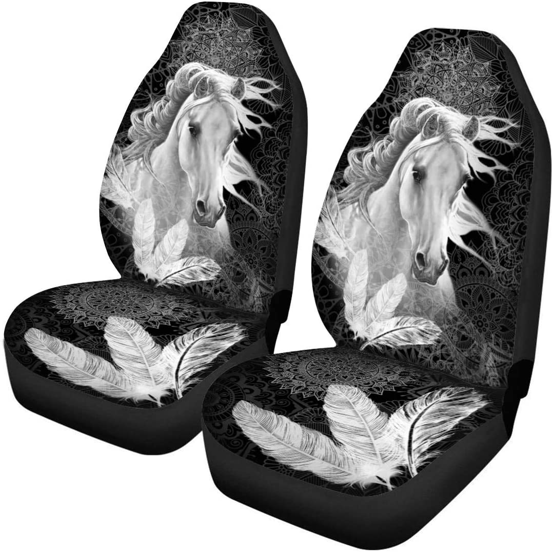 Wit Paard Mandala Veren Print Auto Stoelhoezen Set Van 2, universal Fit Auto Voorstoel Protectors Voor Auto 'S, Suv, Vrachtwagen