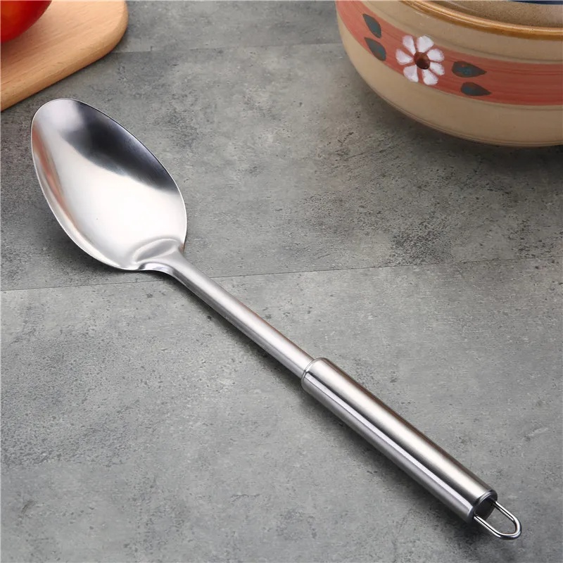 Stainless Steel Kitchen Utensils Set With Magnet 1 Round Handle Cooking Tools Seven Piece Set Includes Spatula And Wok: transparent