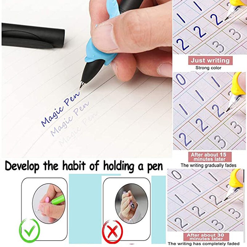 Kids Magic Groove Copybook,Learn English,Digital Calculation Practice Books ​For Calligraphy Repeatable Writing English Alphabet