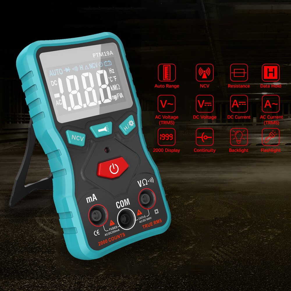 Protmex PTM19A Digitale Smart Multimeter, LCD Display True-RMS Multitester AC DV Spannung Strom Widerstand Tester