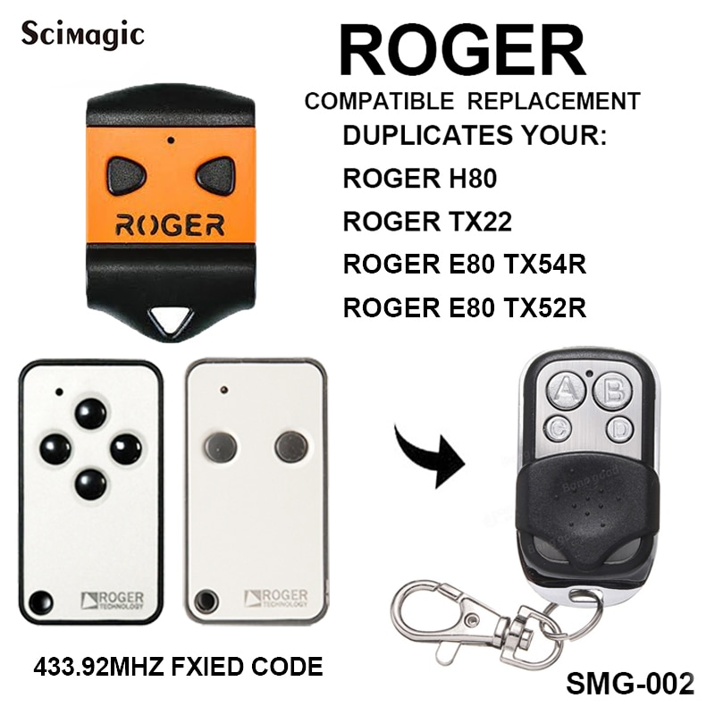Compatibel Roger Model Roger H80/Roger TX22/Roger E80 TX54R/Roger E80 TX52R 433.92Mhz Vaste Code garagedeur Afstandsbediening