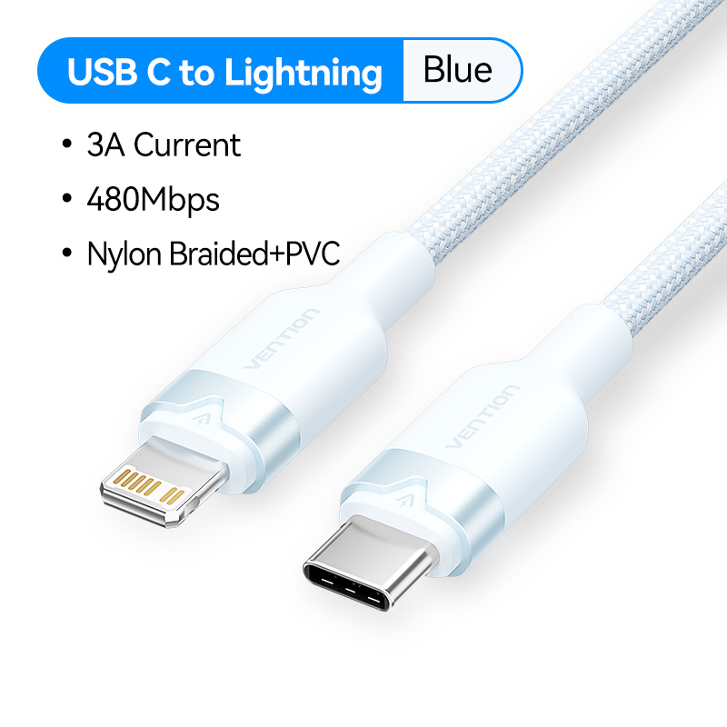 Vention Usb Type C Pd 27W Kabel Voor Iphone 15 14 13 12 Pro X 8 Snelle Usb C Kabel Voor Iphone Oplaadkabel Usb Type C Kabel: Blauw / 1m