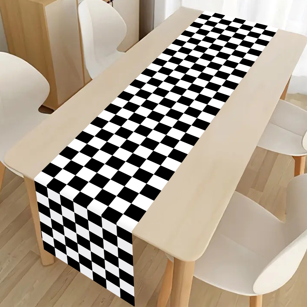 1pc Black White Checkered Table Runner Soccer Party Polyester Table Cover for Kitchen Home Birthday Party Picnic Supplies