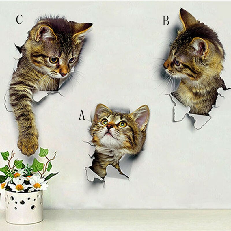 Verwijderbare Diy 3D Kat Wc Decals Badkamer Art Vinyl Wc Stickers Home Decor Muursticker