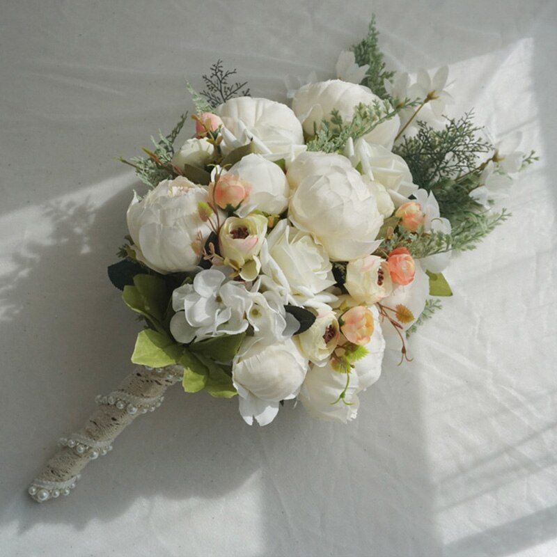 Waterval Zijde Pioen Bruiloft Bloemen Boeket Voor Bruidsboeketten Vintage Ivoor Roze Kunstbloemen Mariage Bruid Boeket