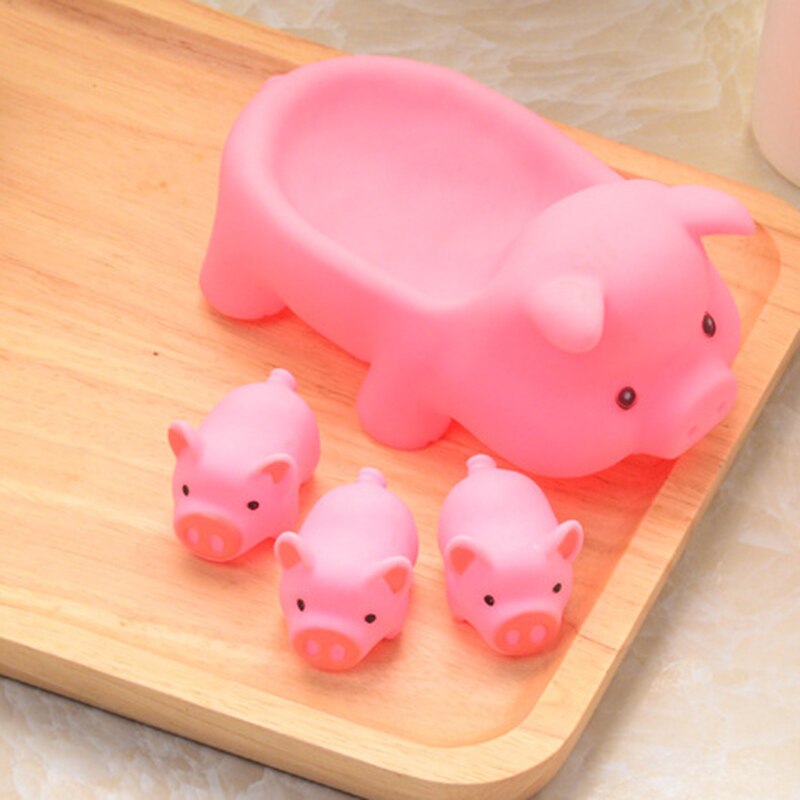 4 stuk/set Mooie Roze Varken Vormige Baby Bad Speelgoed Rubber Float Piepende Speelgoed Bad Speelgoed