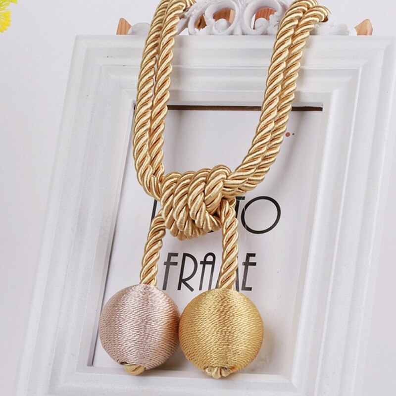 Dubbelkula gardin knytband gardin spännen hållback hängande bälten rep gardin krok hållare gardin tillbehör pretty 1pc: Guld-
