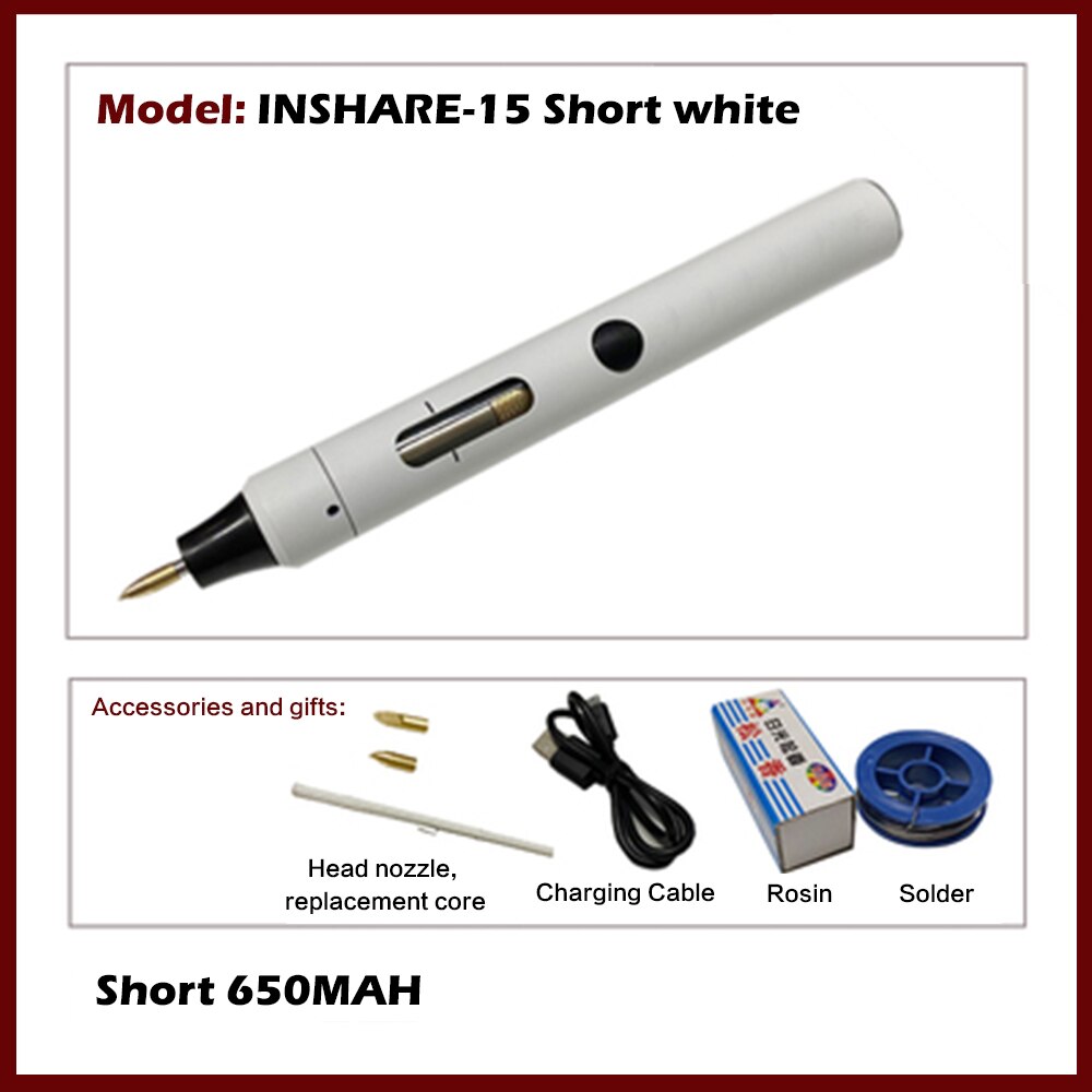 15w draadloze elektrische soldeerbout mini usb diy soldeerstation kit reparatiegereedschap verwarmingselement soldeer leer accessoire: Korte witte