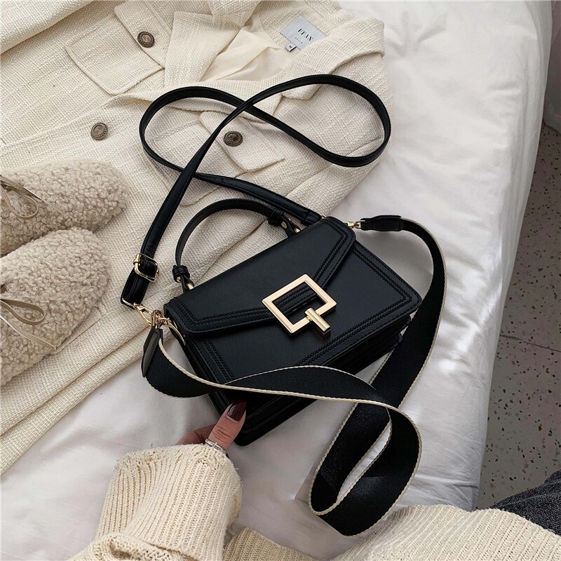 Sac à main en cuir PU pour femme, fourre-tout rétro bonne , sac à main de styliste à serrure pour voyage, sacoche Messenger,: black