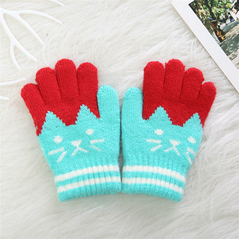 PUDCOCO Cute Kids Gloves & Mittens Knitted Winter Warm Full Finger Gloves For Girls Boys: Green