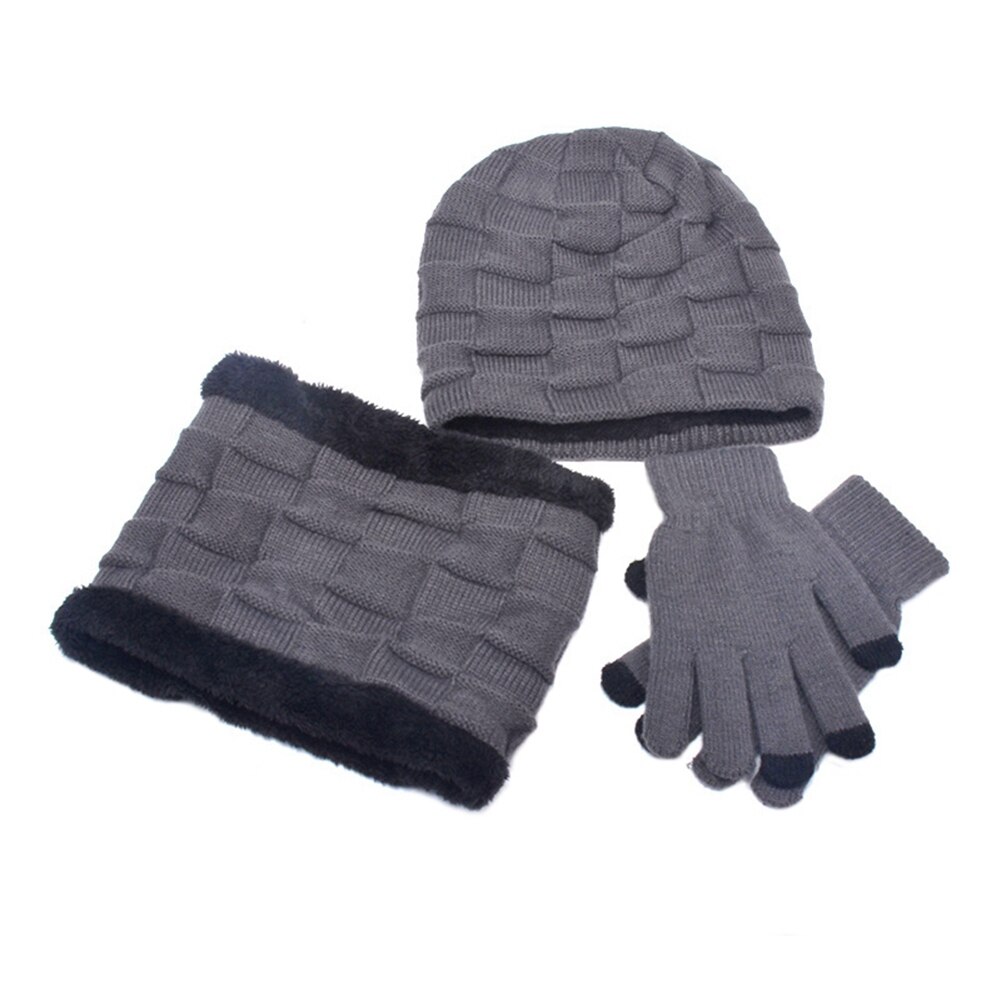 Men Women Winter 3 Piece Set Knit Beanie Hat Scarf Touchscreen Gloves Warm Suit: D