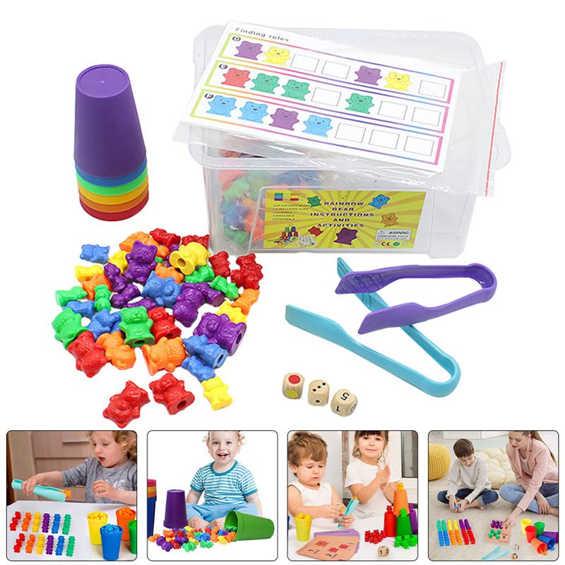 1 Set Counting Bear Beads Baby Mathematics Teaching Aids Rainbow Bear Toys