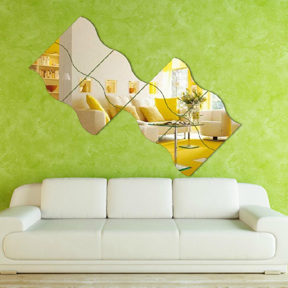 6 st 3d wave wallstickers spegel vattentäta avtagbara dekaler för rumsväggdekoration