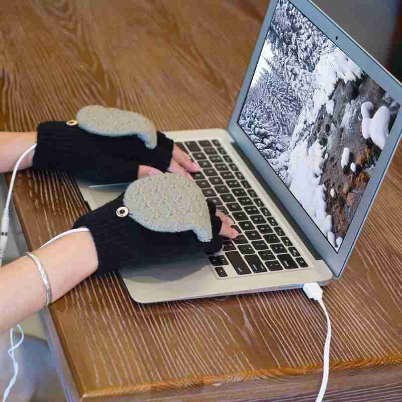 1 Paar Usb Opladen Verwarming Handschoenen Winter Wollen Warme Handschoenen Universele Draagbare Half-Vinger Elektrische Verwarming Handschoenen