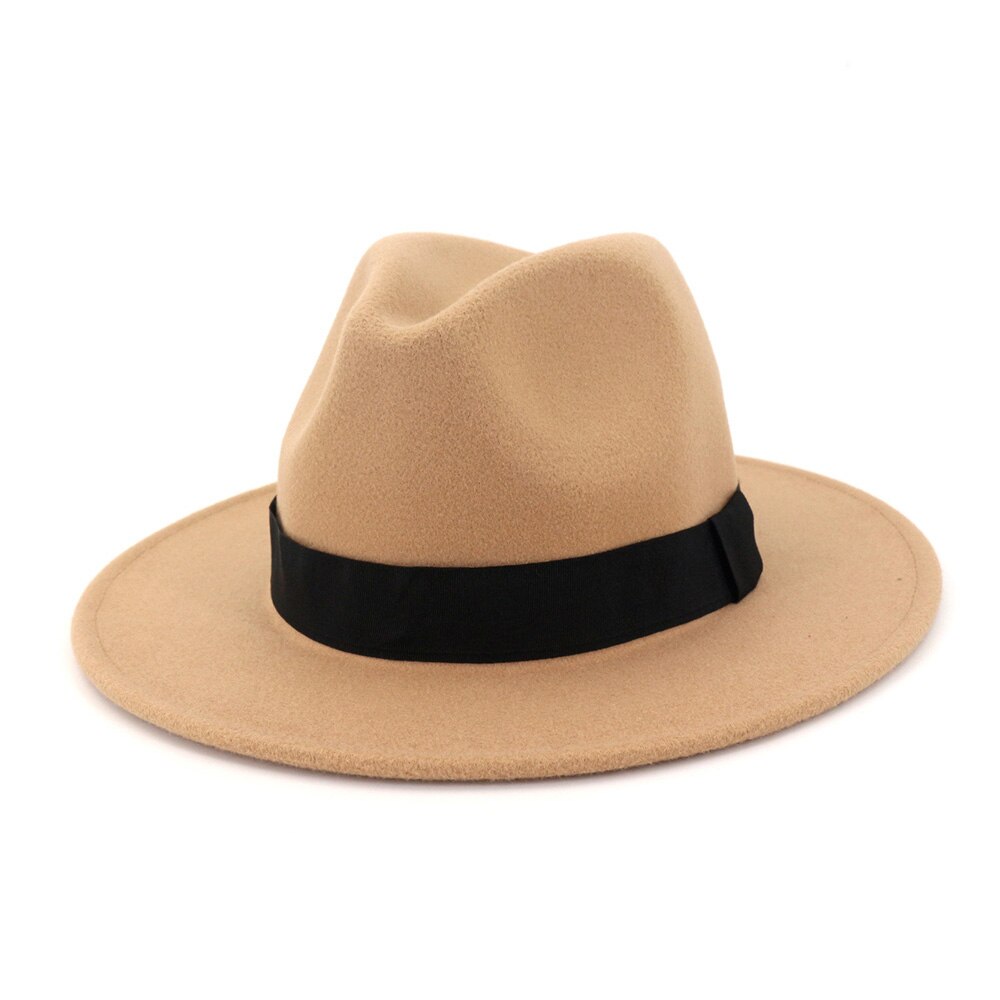 Fs ullgrå svart fedorahatt klassisk bred hatt herre kvinner vintage topp jazzhatt bowler sombrero filthette med bånd: Fs1429 6